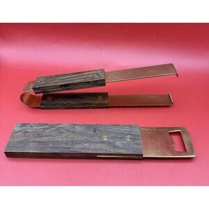 MCM Vintage Aldo Tura Barware Brass And Wood Large Bottle Opener & Ice Tongs